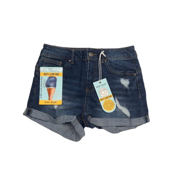 Wax Jean Dark Blue Distressed Shorts - Picture 1 of 3